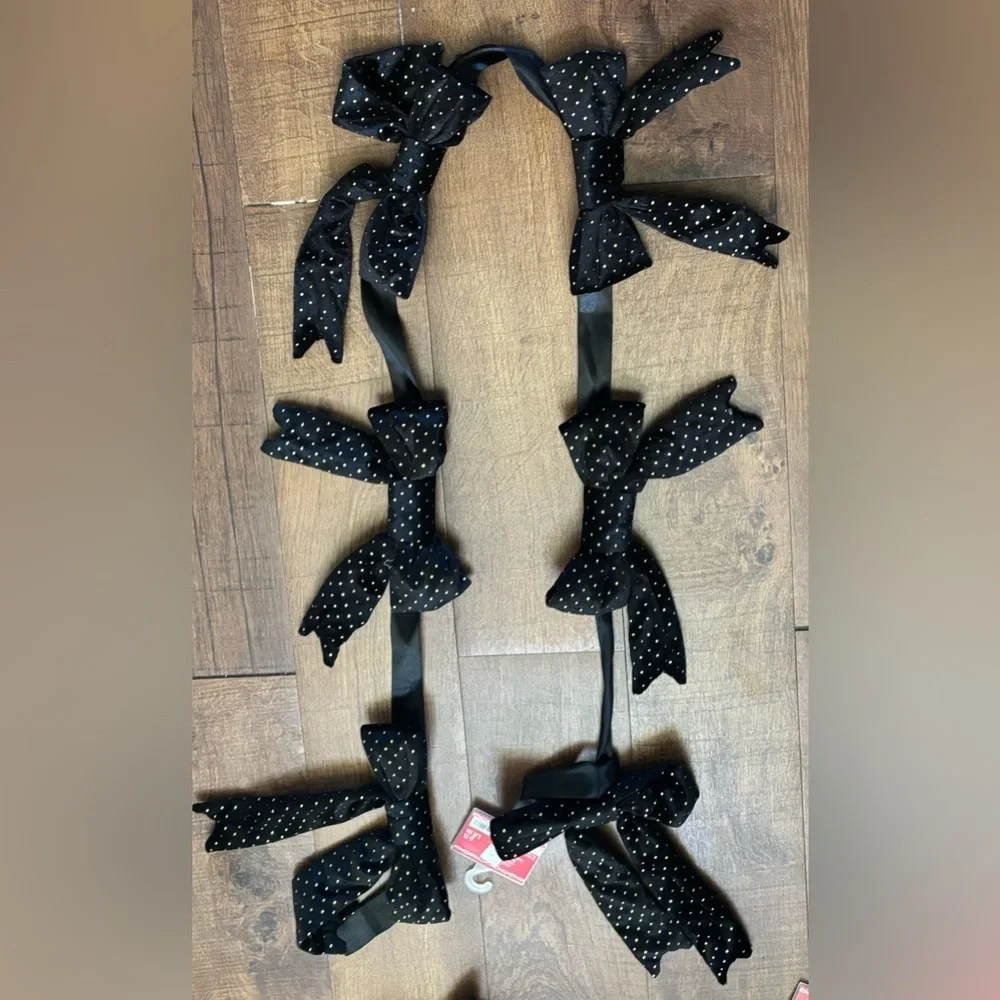 velvet polka dot bow garland 4 sets NWT NEW 6 ft each black gold Christmas